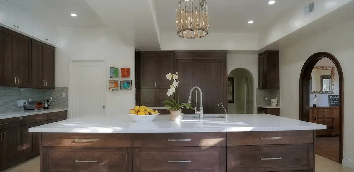 Cabinet refacing project with updated kitchen cabinets and island in Wichita, KS